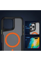 iPhone 16 Pro Uyumlu Magsafe Şarj Özellikli Renkli Kenar Airbag Şeritli Zore Lamer Kapak-Turuncu Turuncu