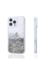 iPhone 16 Pro Kılıf Sıvılı Simli Şeffaf Arka Yüzey Zore Keto Silikon Kapak - Gümüş Gümüş