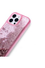 iPhone 16 Pro Max Kılıf Sıvılı Simli Şeffaf Arka Yüzey Zore Keto Silikon Kapak - Mor Siyah