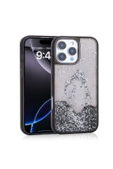iPhone 16 Pro Max Kılıf Sıvılı Simli Şeffaf Arka Yüzey Zore Keto Silikon Kapak - Mor Siyah