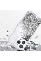 iPhone 16 Pro Max Kılıf Sıvılı Simli Şeffaf Arka Yüzey Zore Keto Silikon Kapak - Mor Siyah