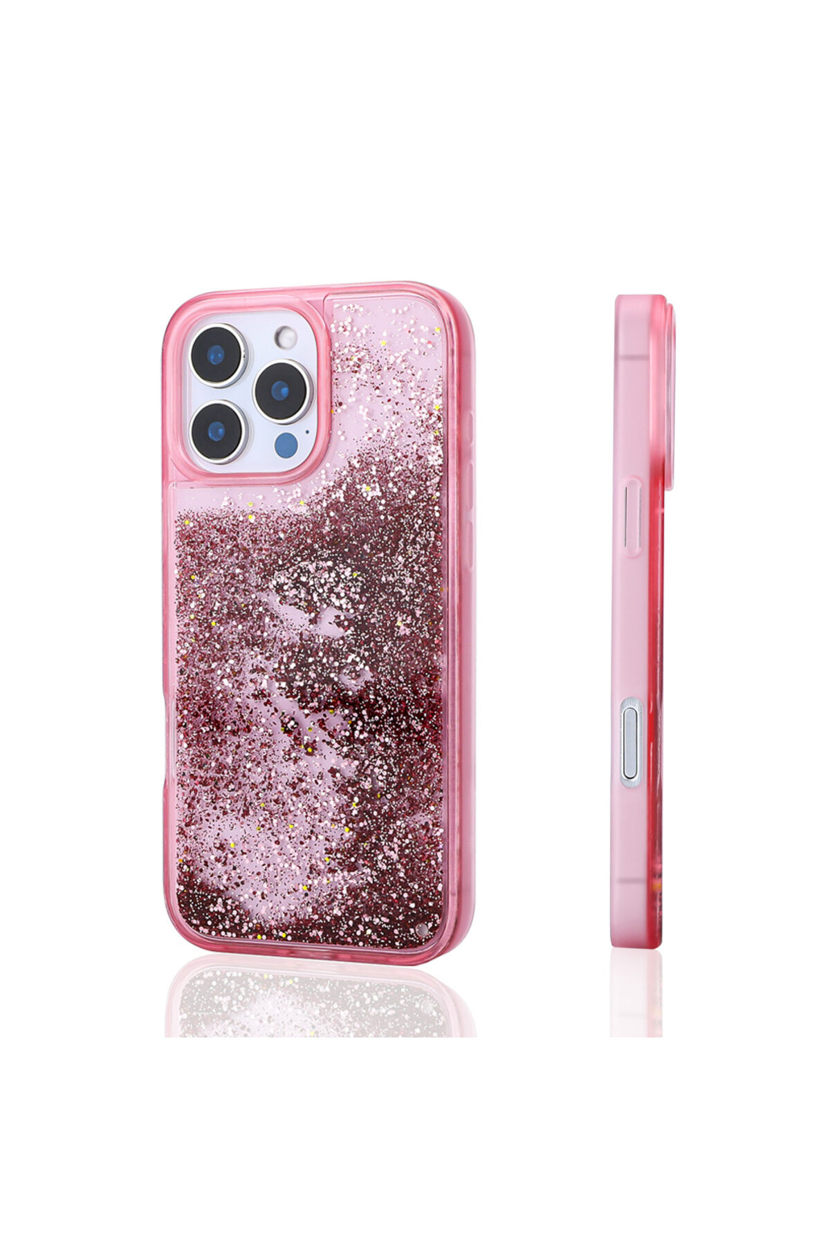 iPhone 16 Pro Max Kılıf Sıvılı Simli Şeffaf Arka Yüzey Zore Keto Silikon Kapak - Mor Pembe