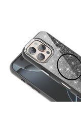 iPhone 16 Pro Kılıf Magsafe Şarj Özellikli Parlayan Simli Zore Okso Kapak - Gold Beyaz