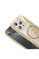 iPhone 16 Pro Max Kılıf Magsafe Şarj Özellikli Parlayan Simli Zore Okso Kapak - Beyaz Pembe