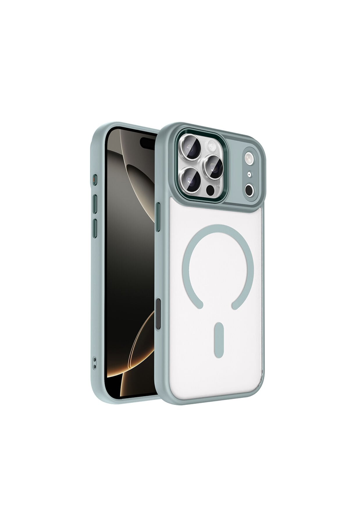 iPhone 17 Pro Max Kılıf Wireless Şarj Özellikli Zore Krom M-safe Silikon Kapak Gri