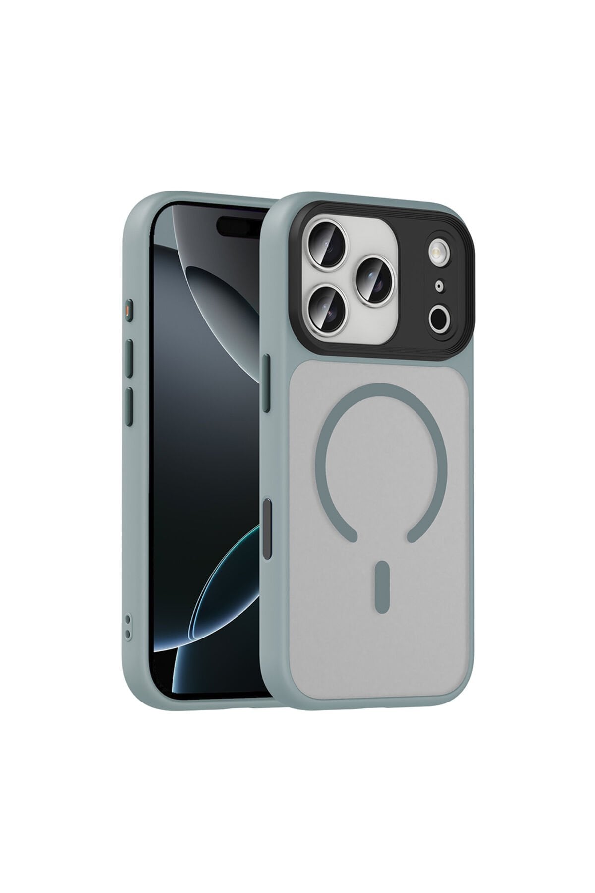 iPhone 17 Pro Max Kılıf Mat Arka Yüzey Wireless Şarj Özellikli Zore Flet M-safe Kapak Gri