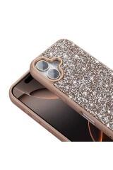 iPhone 16 Kılıf Parlak Taşlı Tasarım Zore Pırlanta Kapak - Lila Gold