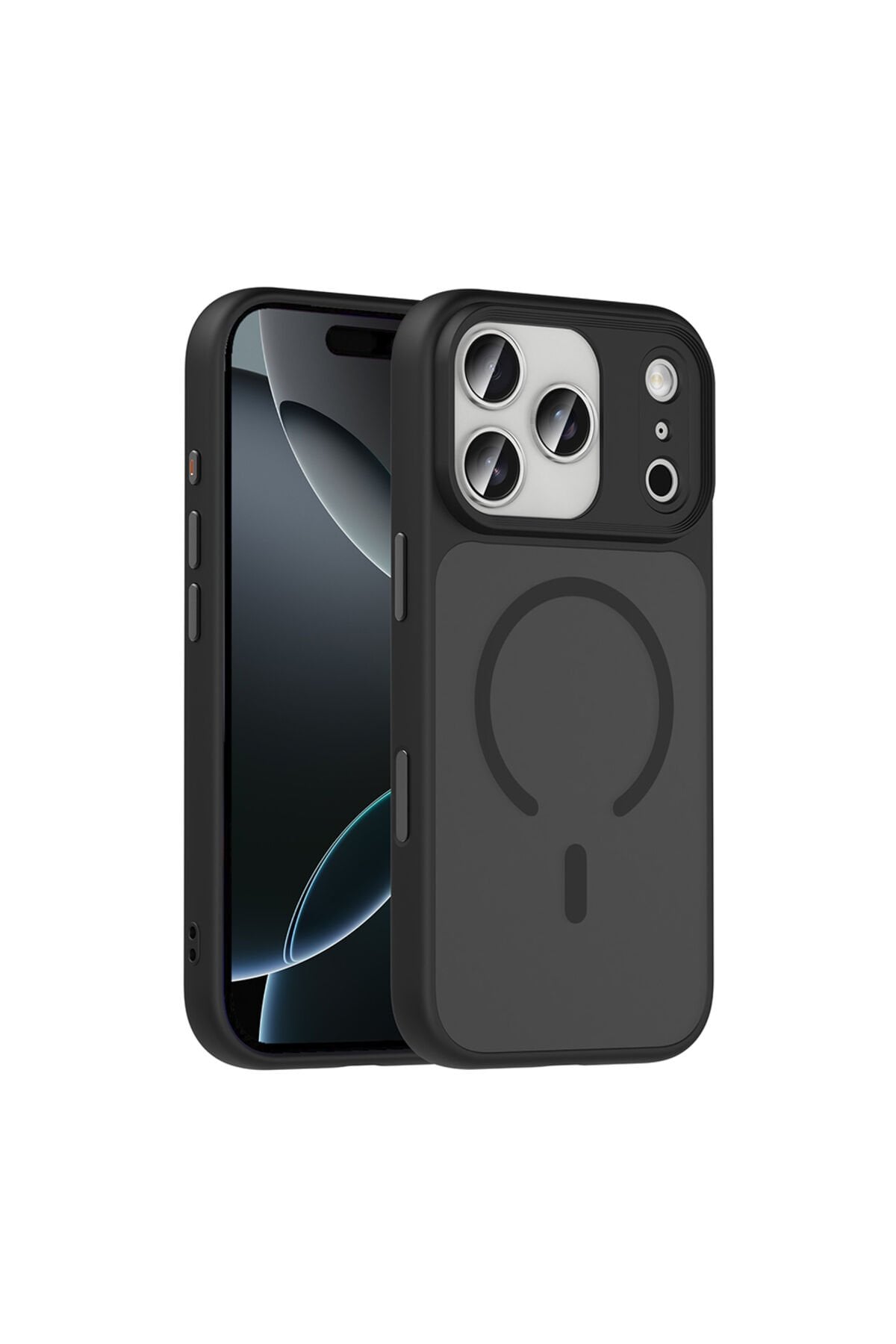 iPhone 17 Pro Max Kılıf Mat Arka Yüzey Wireless Şarj Özellikli Zore Flet M-safe Kapak Siyah