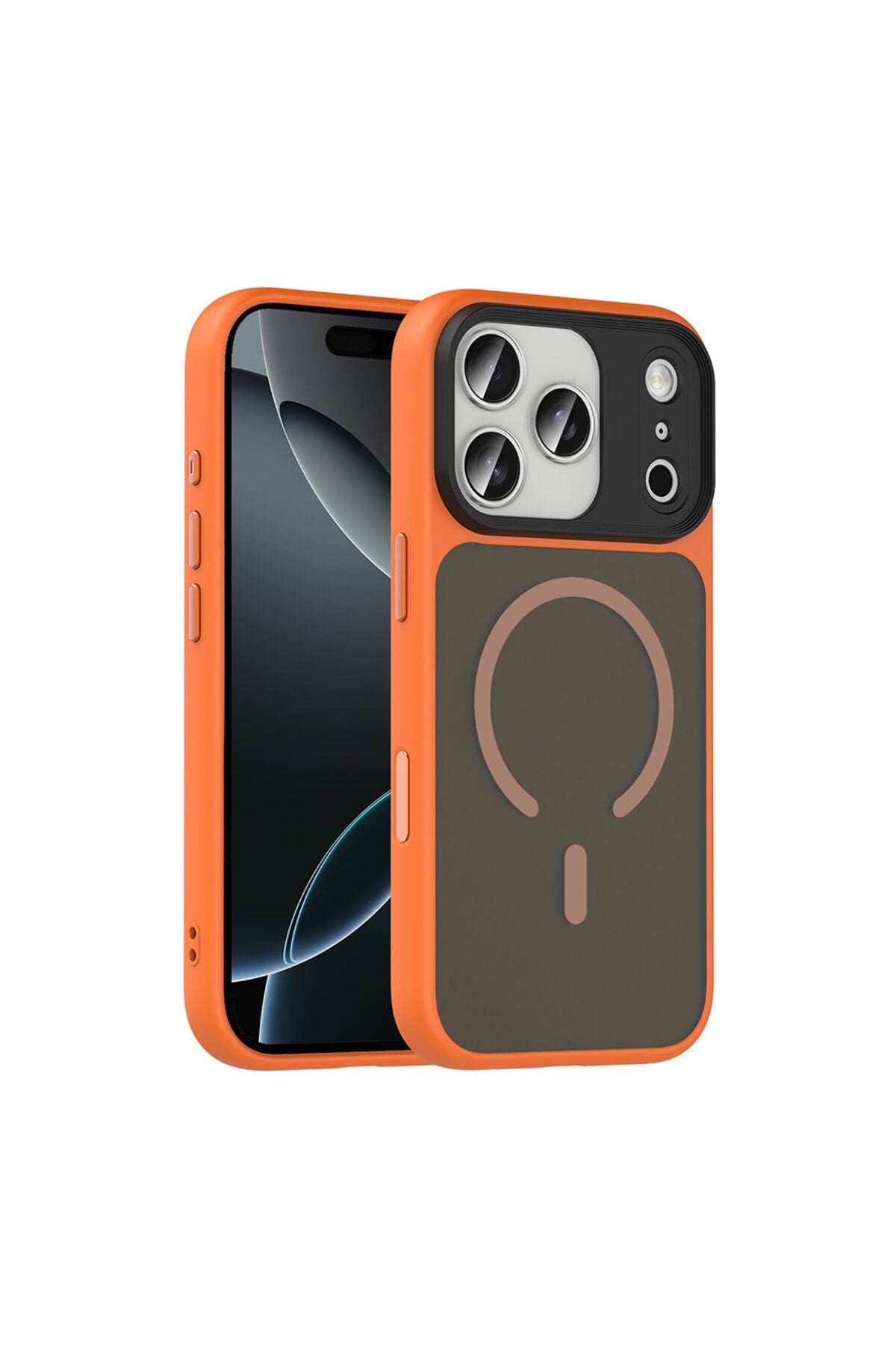 iPhone 17 Pro Max Kılıf Mat Arka Yüzey Wireless Şarj Özellikli Zore Flet M-safe Kapak Turuncu