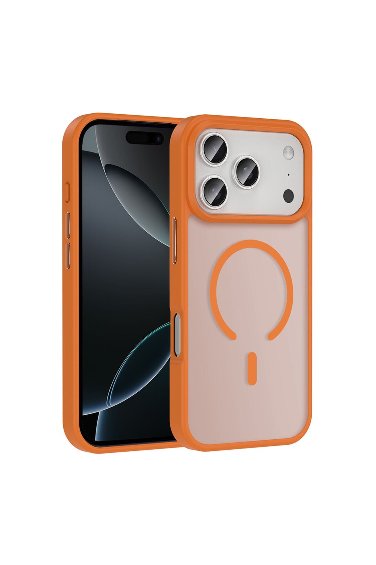 iPhone 17 Pro Max Kılıf M-safe Şarj Özellikli Mat Arka Yüzey Zore Sio Kapak Turuncu