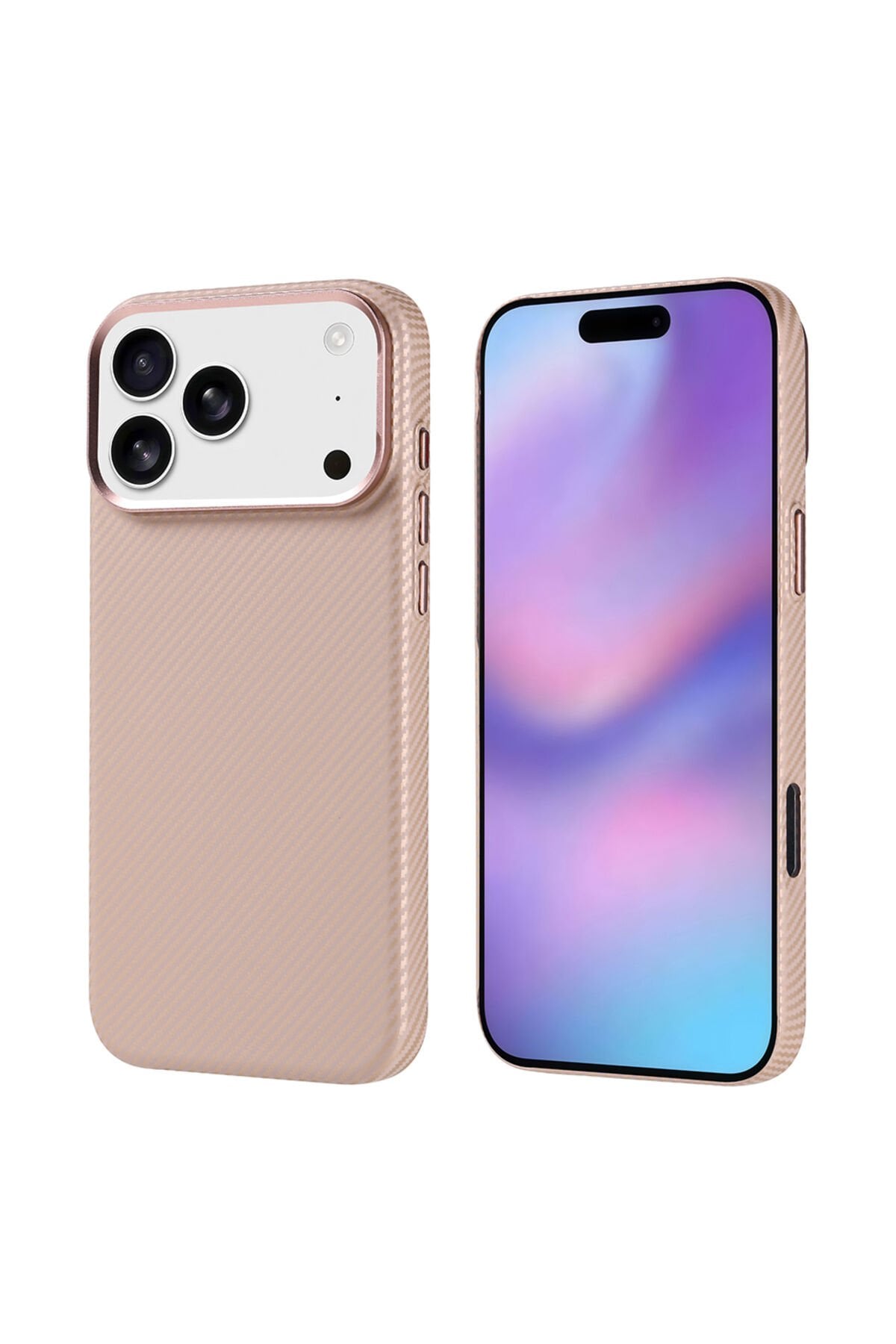 iPhone 17 Pro Max Kılıf M-safe Şarj Özellikli Karbon Fiber Görünümlü Zore Nekst Kapak Bej