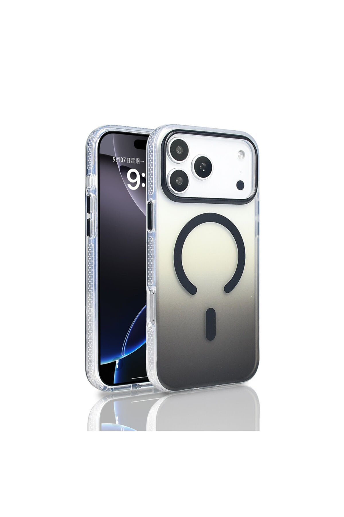 iPhone 17 Pro Max Kılıf M-safe Şarj Özellikli Transparan Renk Geçişli Zore Toros Kapak Siyah