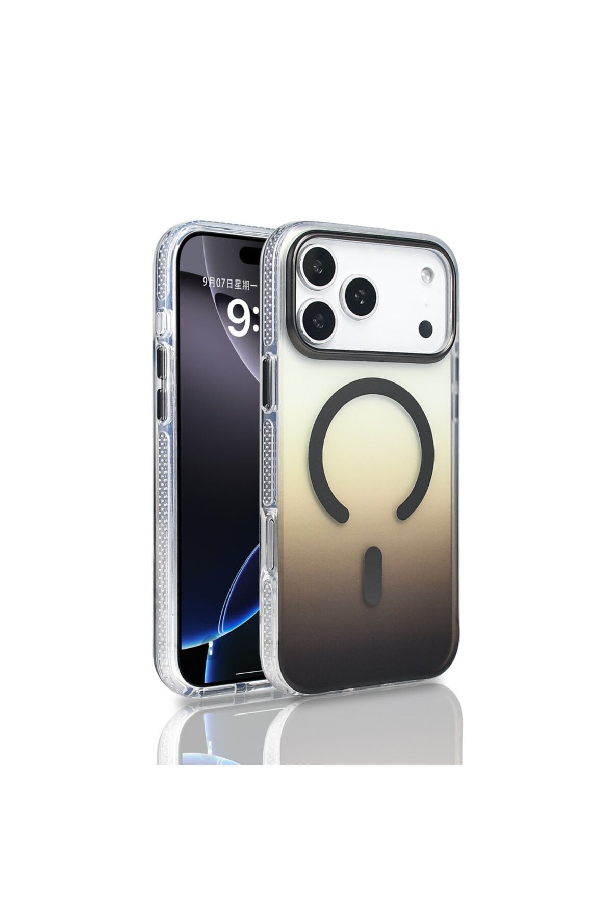 iPhone 17 Pro Max Kılıf M-safe Şarj Özellikli Transparan Renk Geçişli Zore Toros Kapak Gri