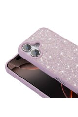 iPhone 16 Plus Kılıf Parlak Taşlı Tasarım Zore Pırlanta Kapak - Beyaz Lila