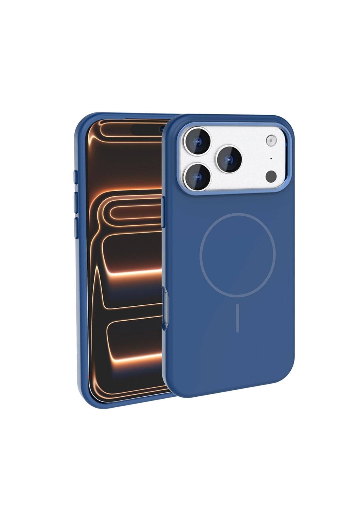 iPhone 17 Pro Max Kılıf M-Safe Şarj Özellikli Metal Kamera Çerçeveli Zore Silikon Kapak Lacivert