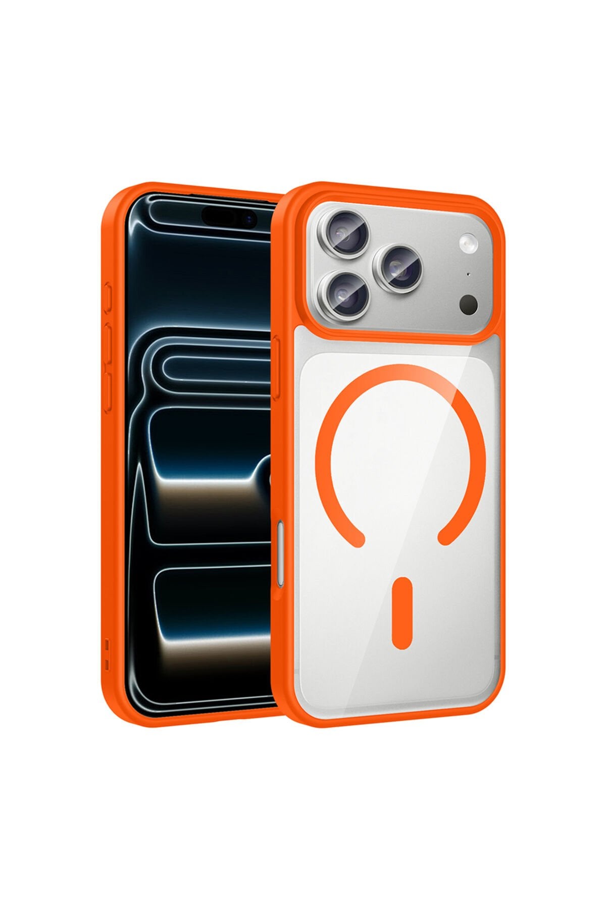 iPhone 17 Pro Max Kılıf M-safe Wireless Şarj Özellikli Silikon Zore Kapak Turuncu