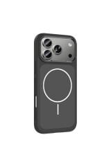 iPhone 17 Pro Max Kılıf M-Safe Şarj Özellikli Metal Kamera Çerçeveli Zore Sanremo Silikon Kapak Gri