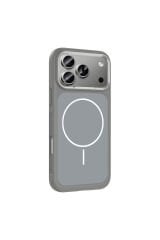 iPhone 17 Pro Max Kılıf M-Safe Şarj Özellikli Metal Kamera Çerçeveli Zore Sanremo Silikon Kapak Gri