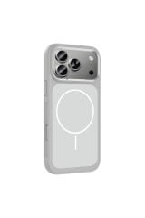 iPhone 17 Pro Max Kılıf M-Safe Şarj Özellikli Metal Kamera Çerçeveli Zore Sanremo Silikon Kapak Gri