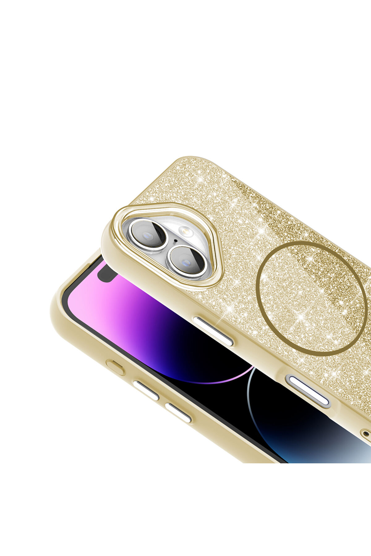 iPhone 16 Plus Kılıf Magsafe Şarj Özellikli Parlayan Simli Zore Okso Kapak - Derin Mor Gold