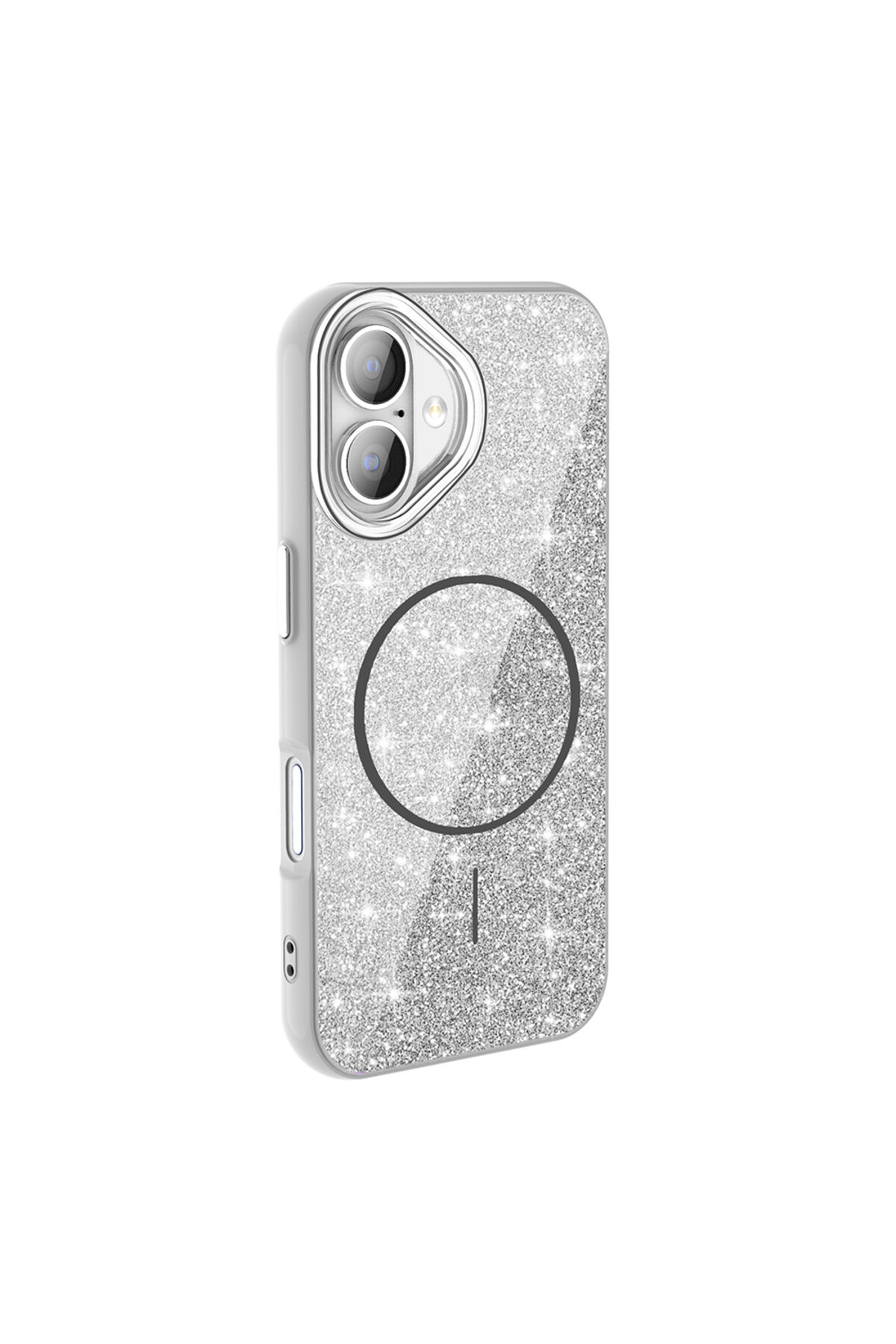 iPhone 16 Plus Kılıf Magsafe Şarj Özellikli Parlayan Simli Zore Okso Kapak - Derin Mor Beyaz