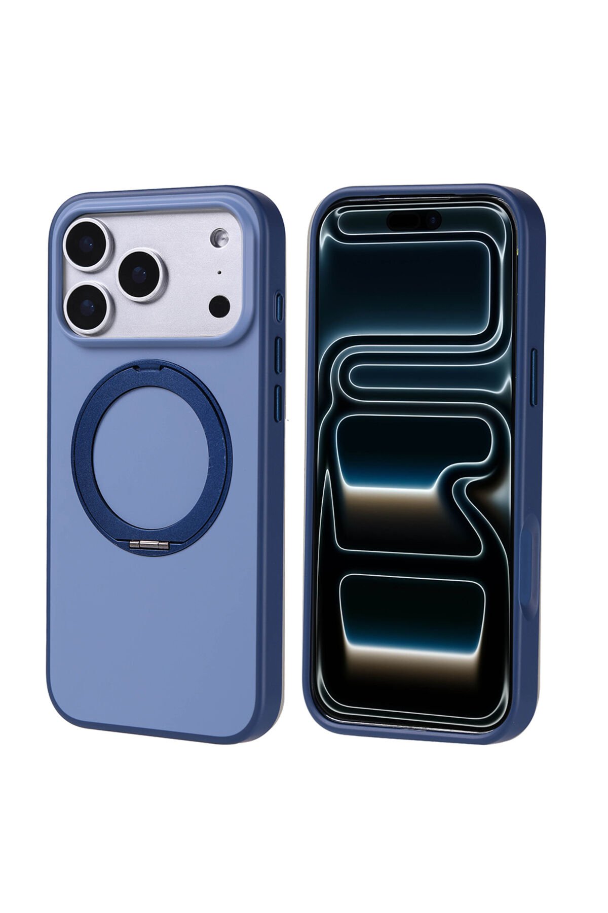 iPhone 17 Pro Max Kılıf M-Safe Şarj Özellikli Standlı Zore Proton Silikon Kapak Lacivert