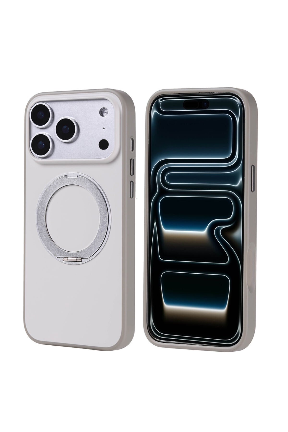 iPhone 17 Pro Max Kılıf M-Safe Şarj Özellikli Standlı Zore Proton Silikon Kapak Gri