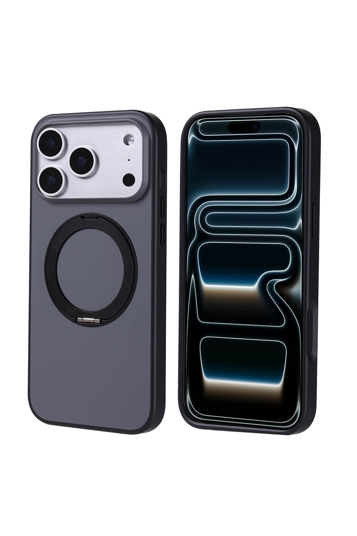 iPhone 17 Pro Max Kılıf M-Safe Şarj Özellikli Standlı Zore Proton Silikon Kapak Siyah