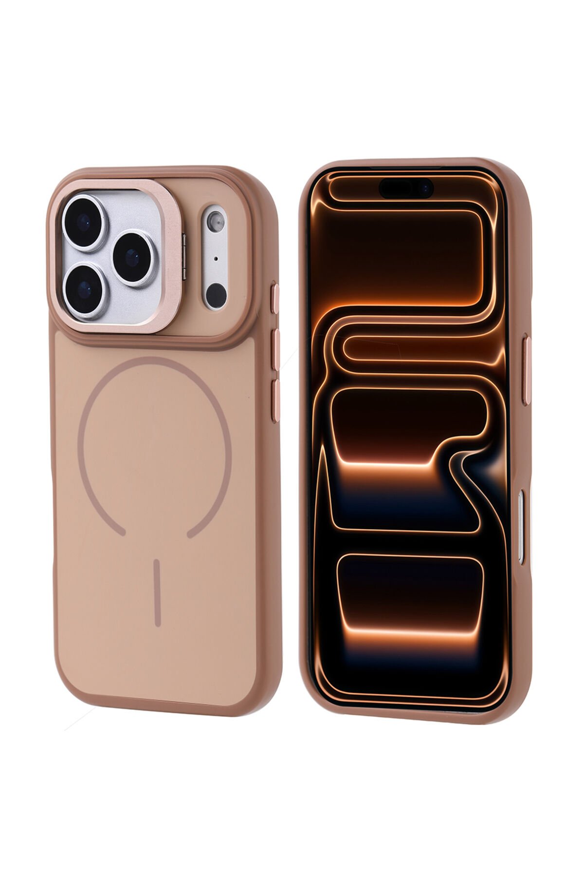 iPhone 17 Pro Max Kılıf M-safe Şarj Özellikli Kamera Standlı Notron Kapak Altın