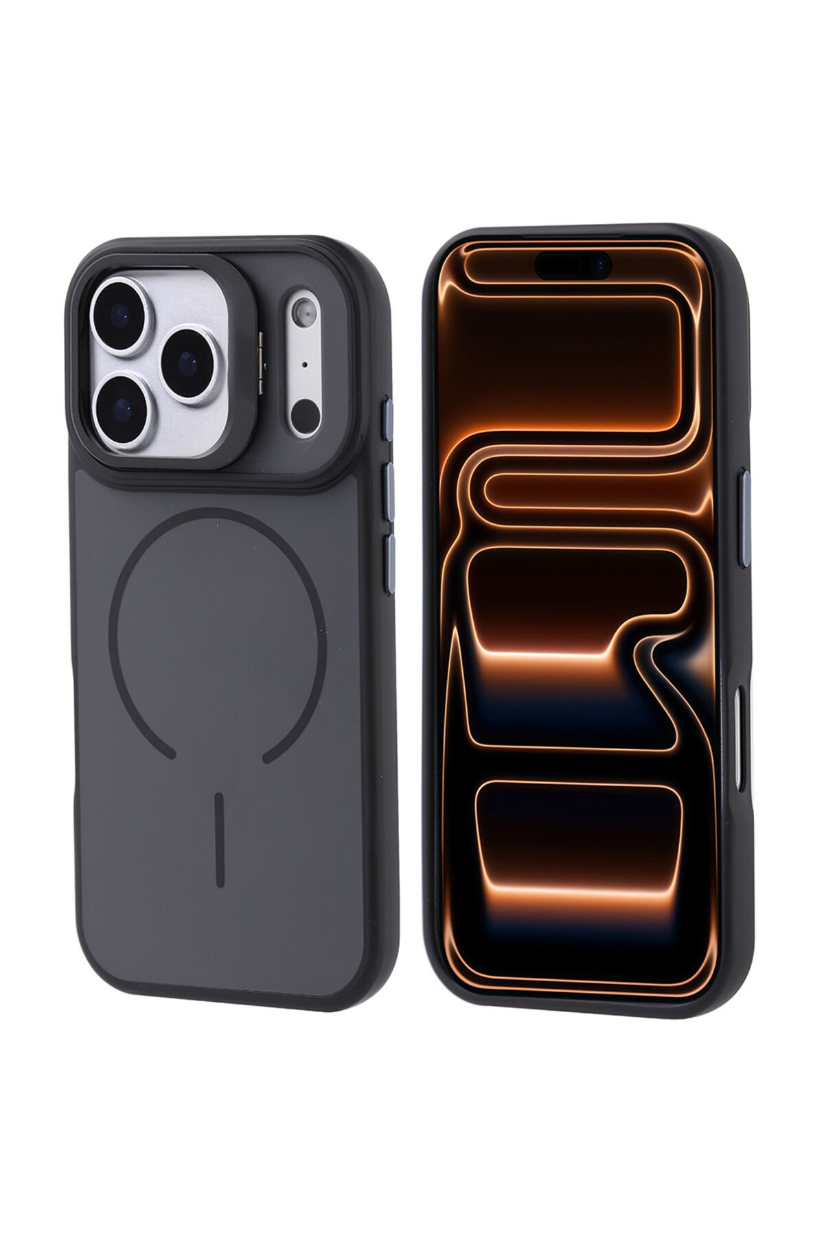 iPhone 17 Pro Max Kılıf M-safe Şarj Özellikli Kamera Standlı Notron Kapak Siyah