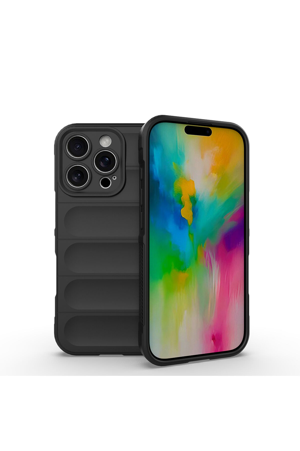 iPhone 16 Pro Kılıf Esnek TPU Oyuklu Arka Yüzey Tasarımlı Zore Etnik Silikon Kapak - Siyah Siyah