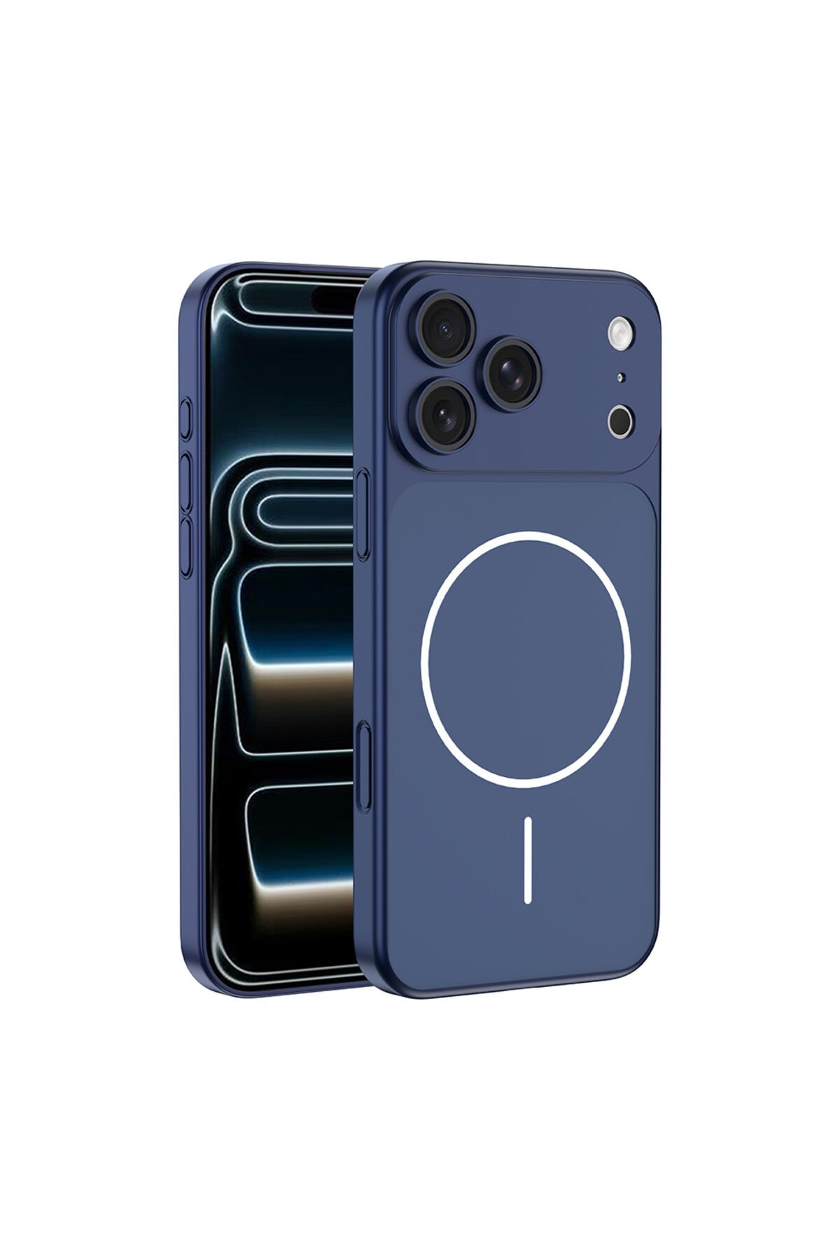 iPhone 17 Pro Max Kılıf Zore M-Safe Şarj Özellikli Kamera Korumalı Spark Kapak Mavi