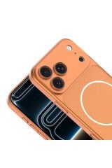 iPhone 17 Pro Max Kılıf Zore M-Safe Şarj Özellikli Kamera Korumalı Spark Kapak Turuncu