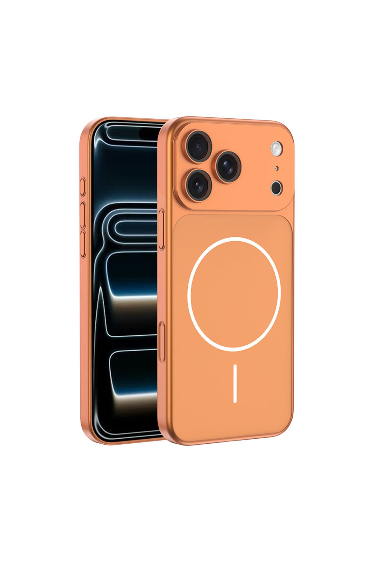 iPhone 17 Pro Max Kılıf Zore M-Safe Şarj Özellikli Kamera Korumalı Spark Kapak Turuncu
