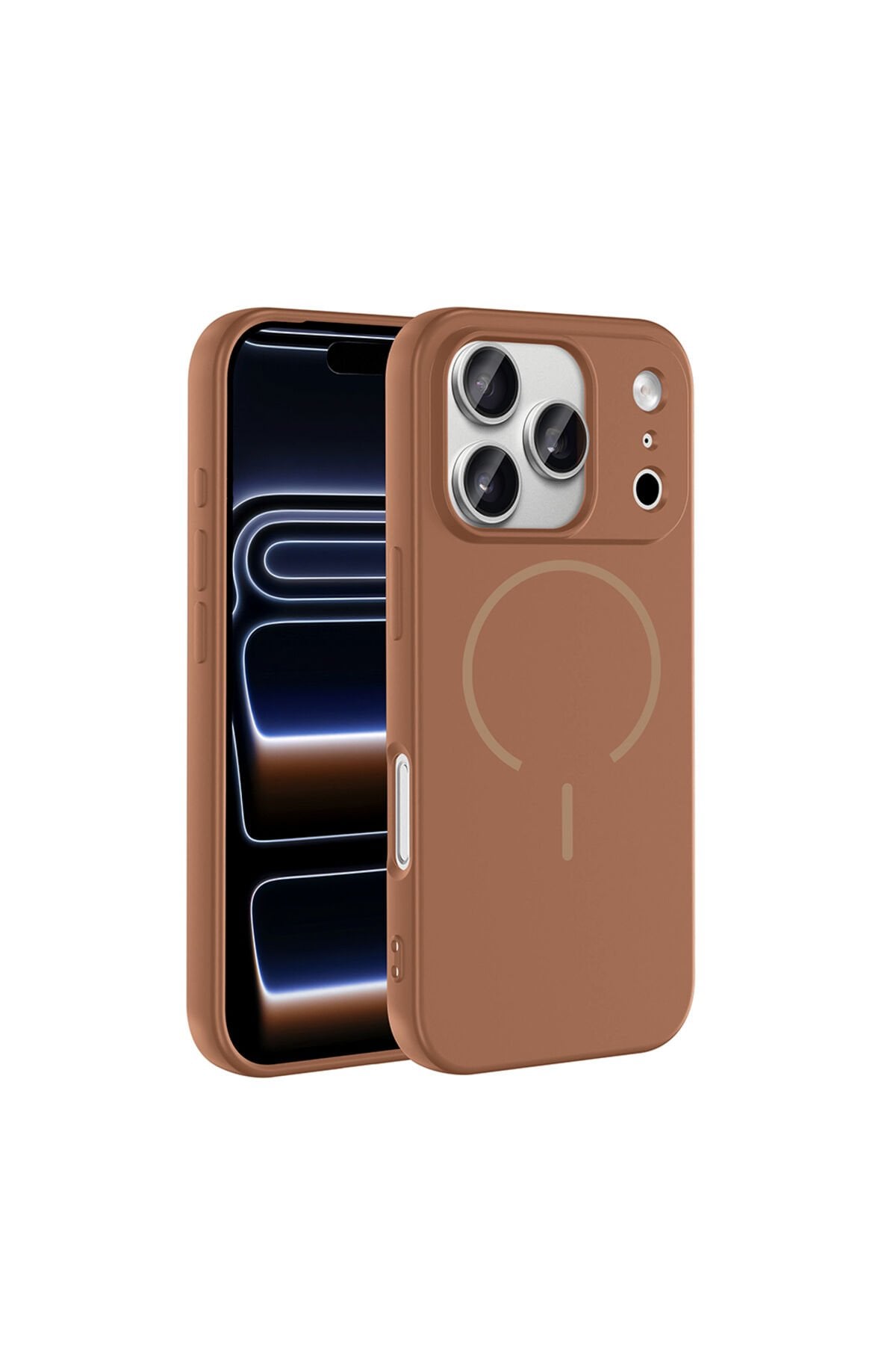 iPhone 17 Pro Max Kılıf M-safe Şarj Özellikli Zore Meta Kapak Kahverengi
