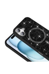 iPhone 16 Kılıf Pırlanta Tasarımlı Magsafe Şarj Özellikli Zore Mozaik Silikon Kapak - Desert Titanyu Siyah