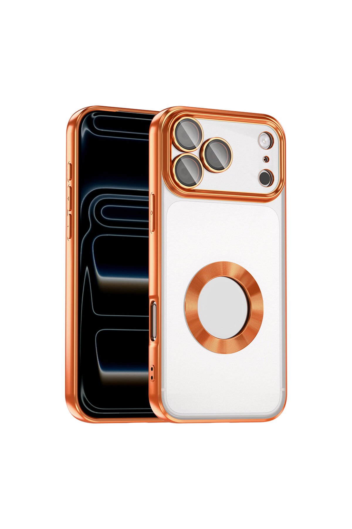 iPhone 17 Pro Max Kılıf Kamera Korumalı Logo Gösteren Zore Omega Kapak Turuncu