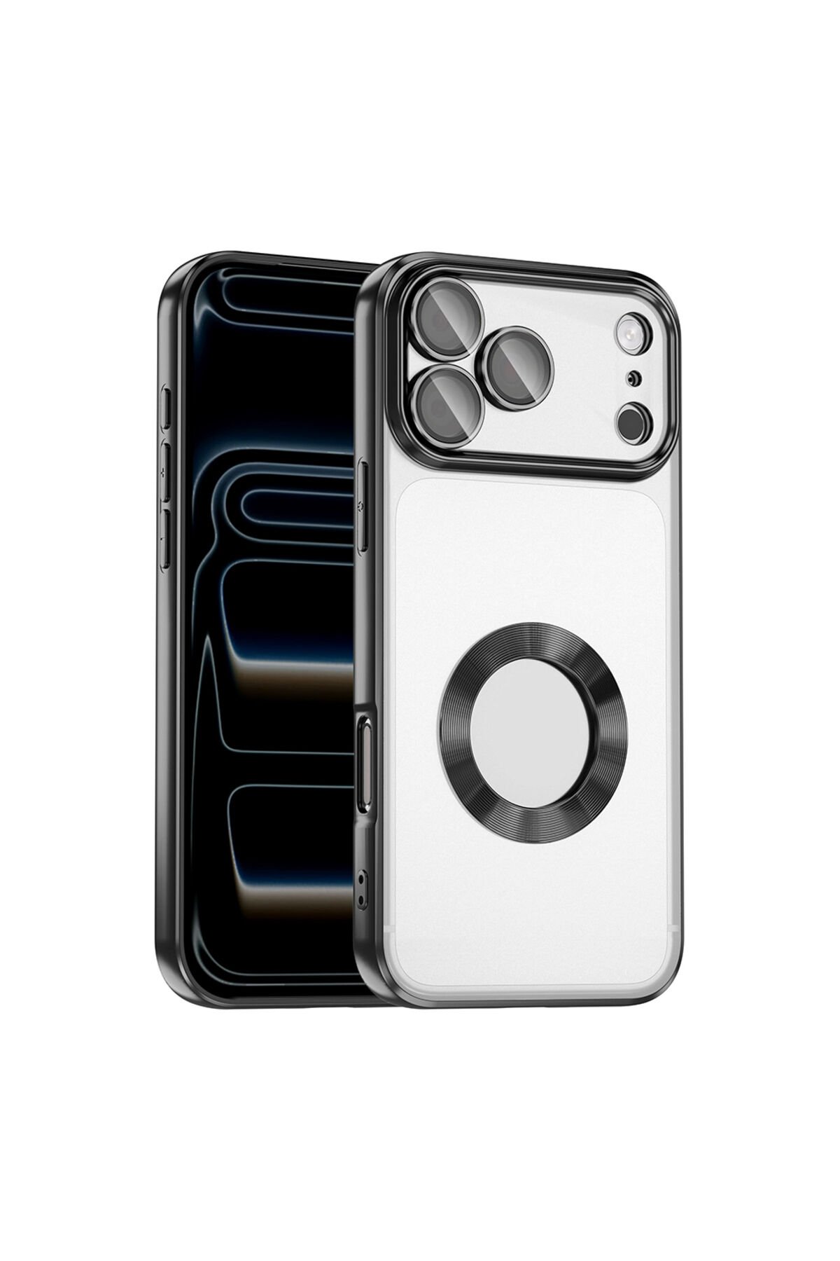 iPhone 17 Pro Max Kılıf Kamera Korumalı Logo Gösteren Zore Omega Kapak Siyah