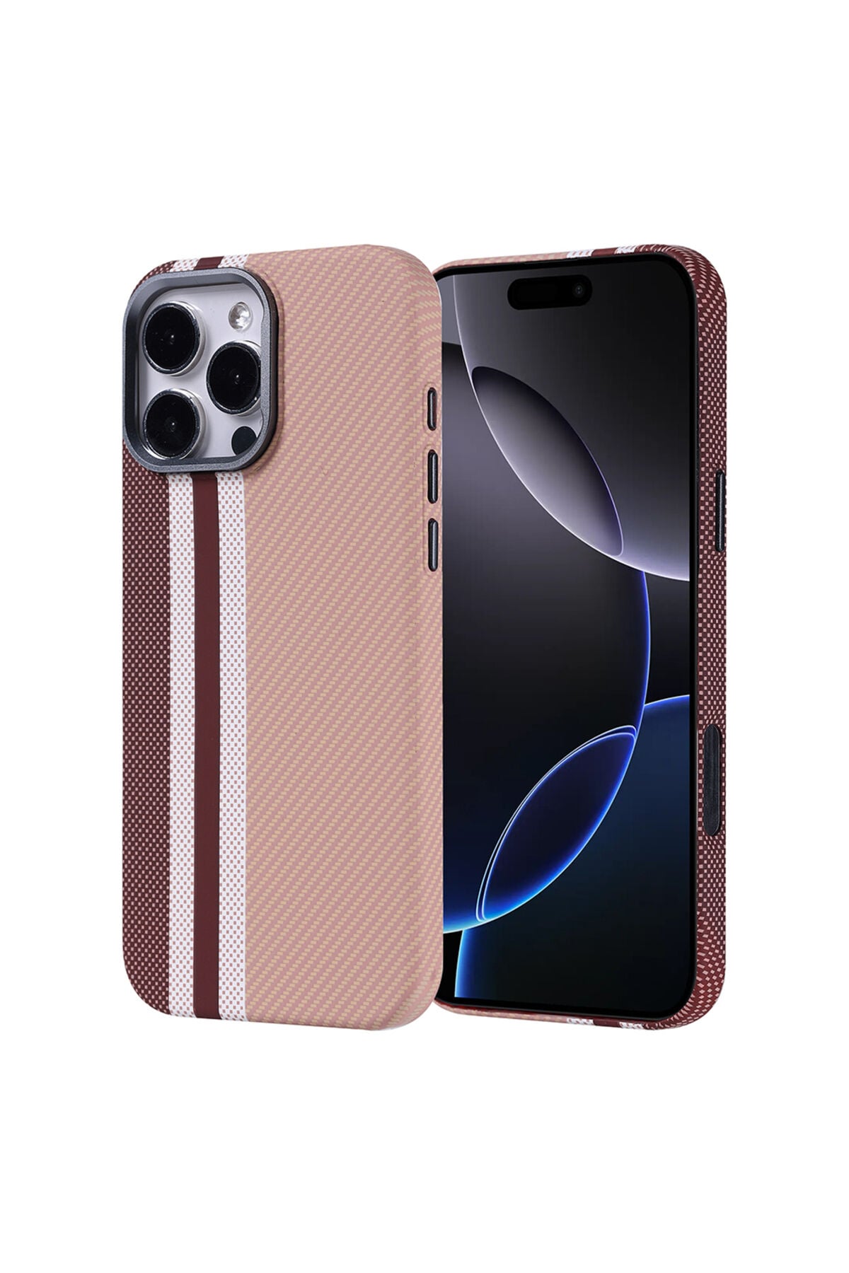 iPhone 16 Pro Max Kılıf Magsafe Şarj Özellikli Karbon Fiber Görünümlü Zore Nekst Kapak - Gold Altın
