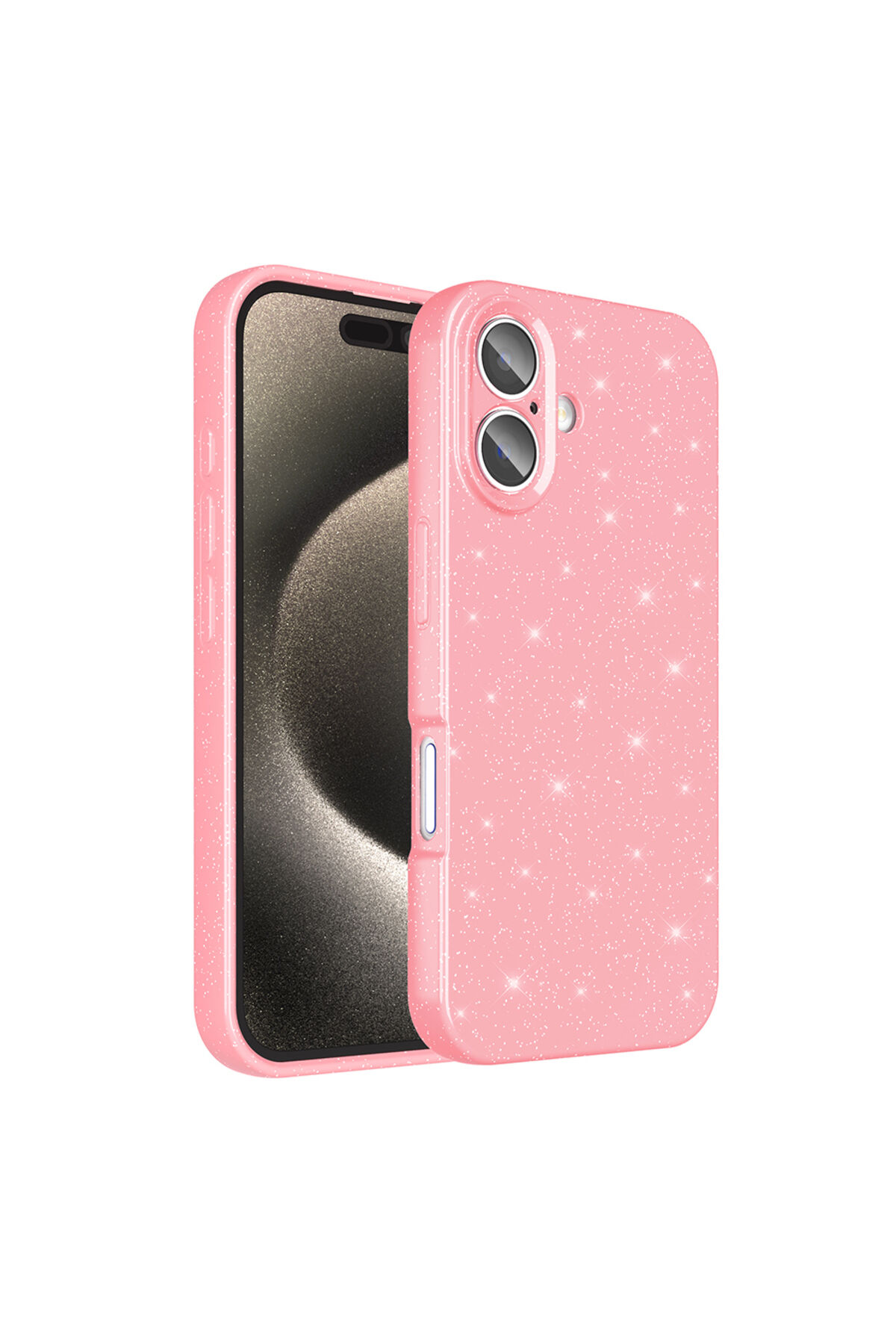 iPhone 16 Kılıf Kamera Korumalı Simli Lüks Zore Koton Kapak - Gümüş Açık Pembe