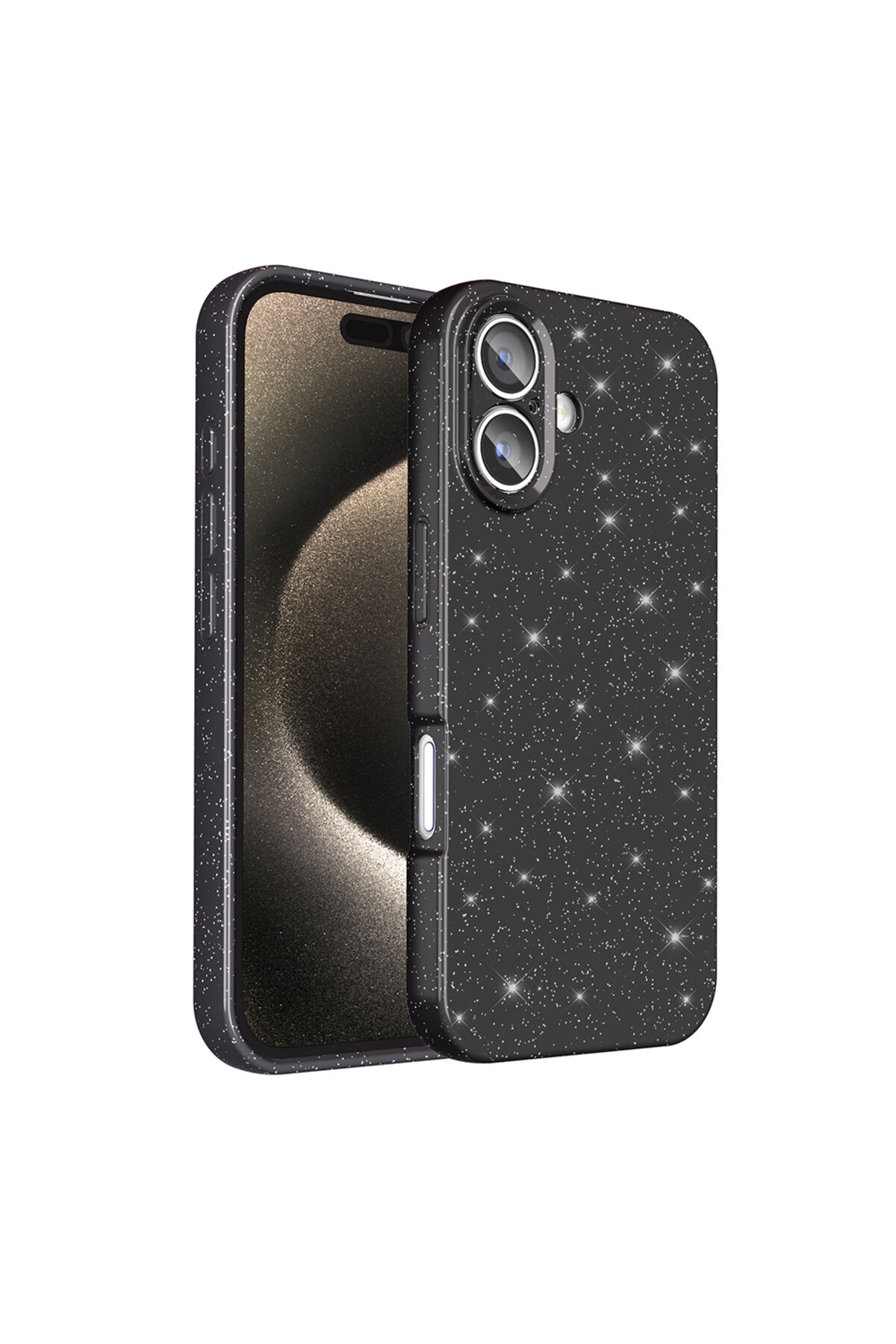 iPhone 16 Kılıf Kamera Korumalı Simli Lüks Zore Koton Kapak - Gümüş Lila
