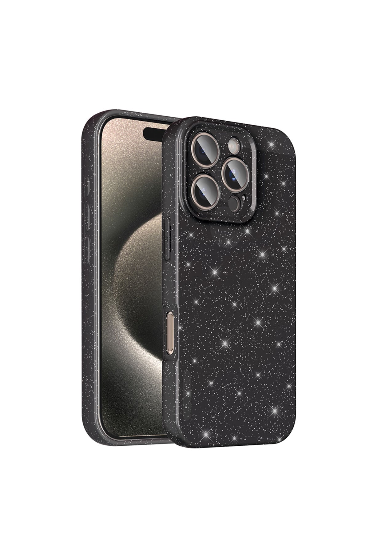 iPhone 16 Pro Kılıf Kamera Korumalı Simli Lüks Zore Koton Kapak - Gümüş Siyah