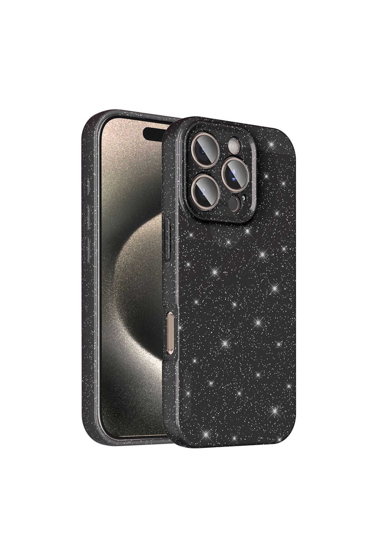 iPhone 16 Pro Max Kılıf Kamera Korumalı Simli Lüks Zore Koton Kapak - Gümüş Siyah