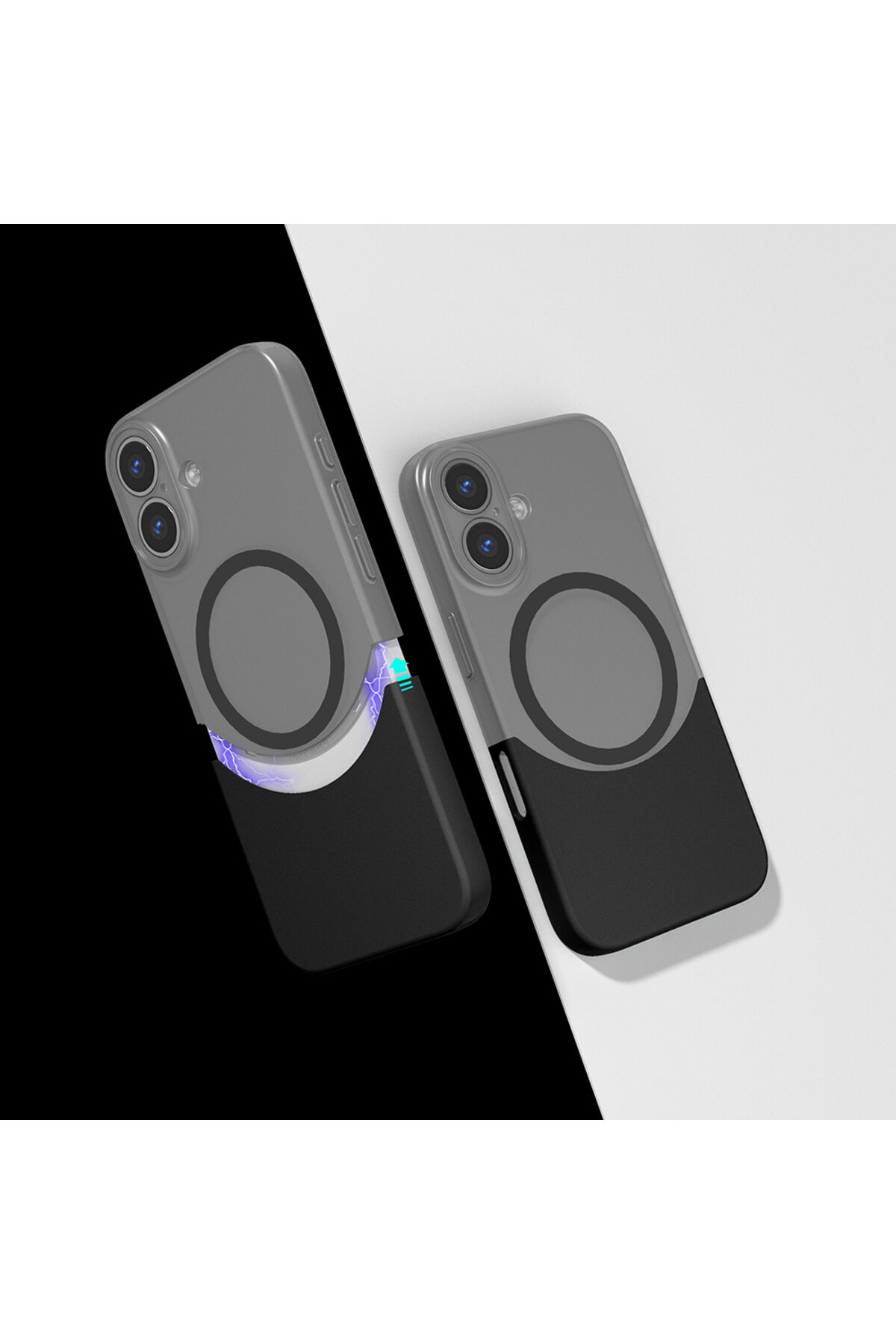iPhone 16 Plus Kılıf M-Safe Şarj Özellikli Mıknatıslı Zore Duble Kapak - Lacivert Gri