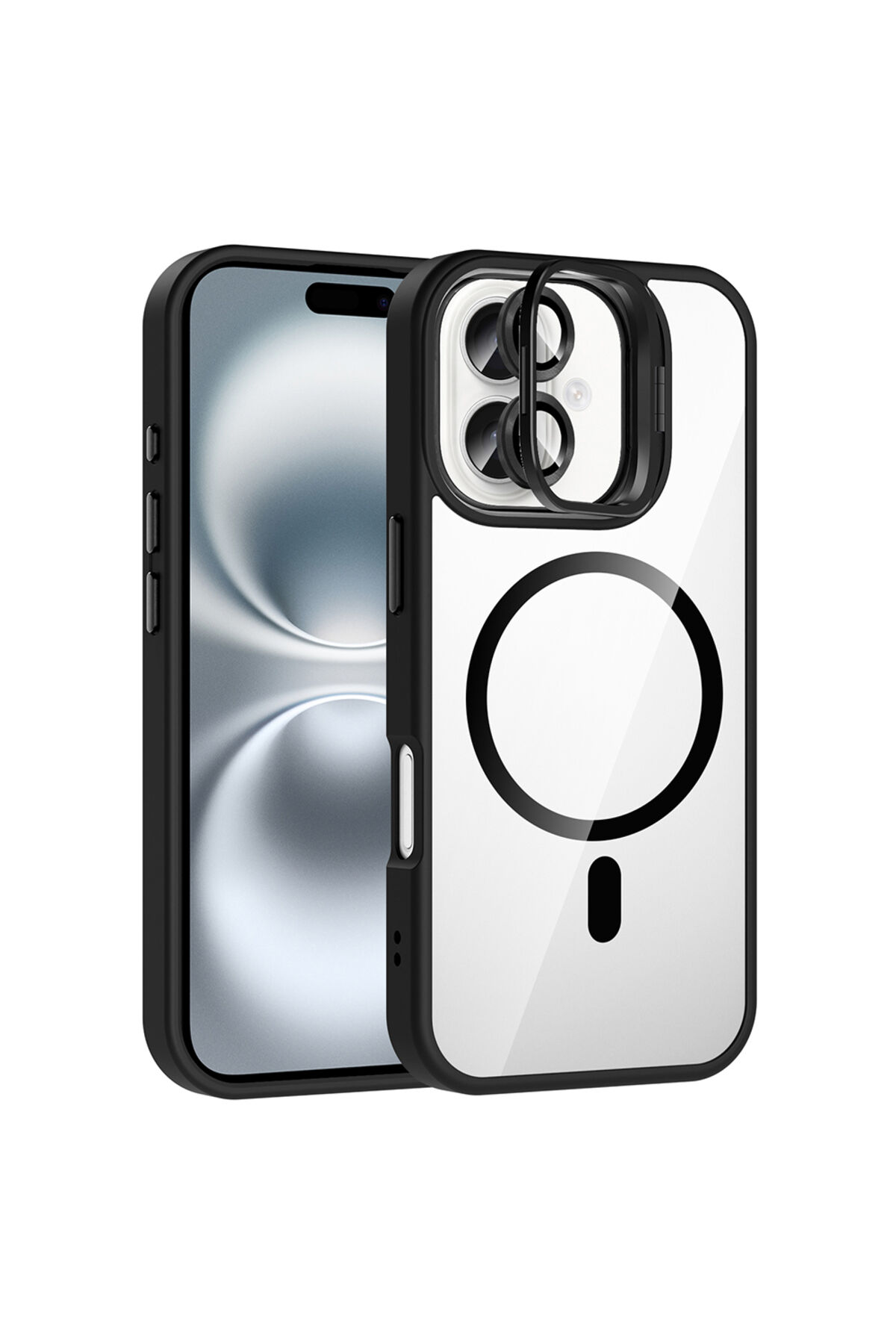 iPhone 16 Kılıf Standlı ve Kamera Lens Hediyeli M-Safe Şarj Özellikli Zore Etro Kapak - Desert Titan Siyah