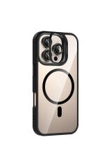 iPhone 16 Pro Kılıf Standlı ve Kamera Lens Hediyeli M-Safe Şarj Özellikli Zore Etro Kapak - Siyah Gri
