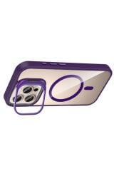 iPhone 16 Pro Kılıf Standlı ve Kamera Lens Hediyeli M-Safe Şarj Özellikli Zore Etro Kapak - Siyah Gri