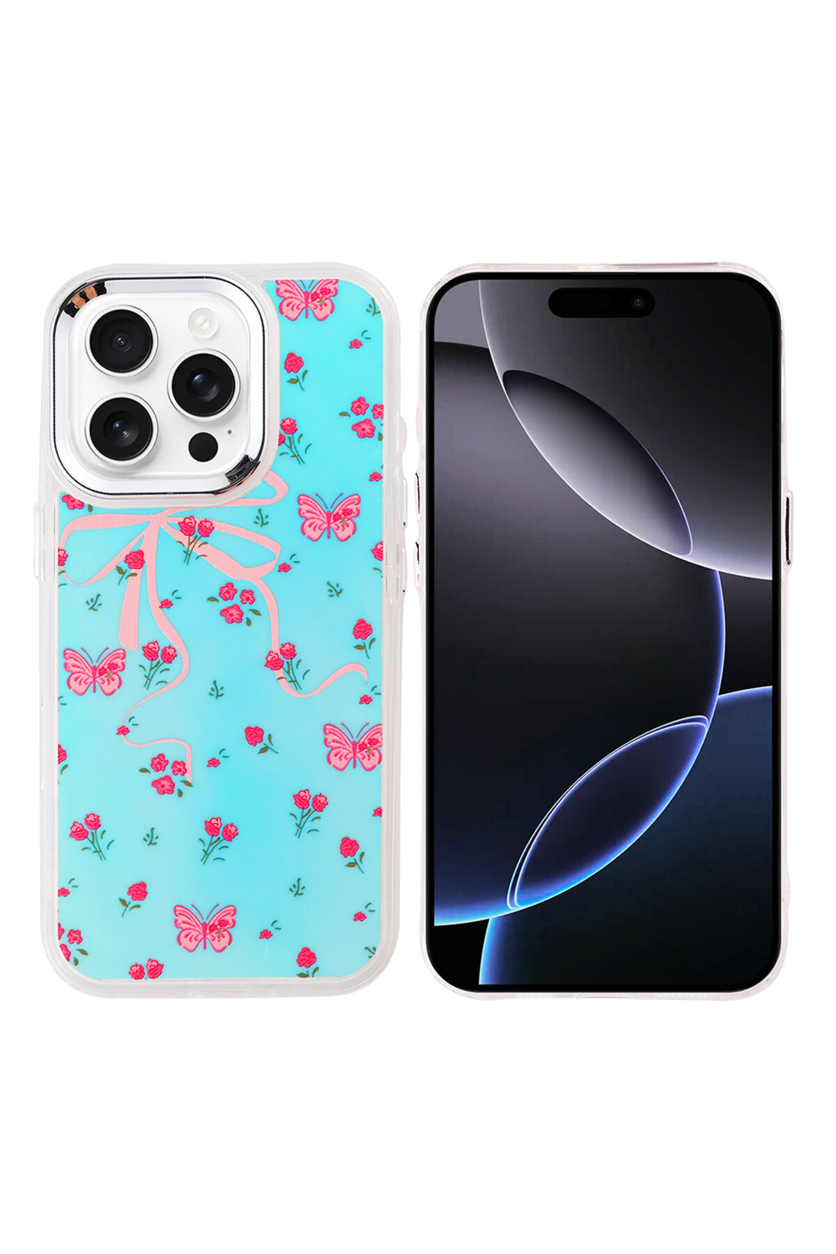 iPhone 16 Pro Max Kılıf Airbag Tasarımlı Zore Hadra Kapak - Kiraz Kelebek