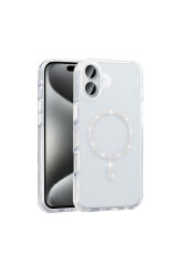 iPhone 16 Plus Kılıf Taşlı Tasarım M-safe Şarj Özellikli Zore Koment Silikon Kapak - Gümüş Gümüş