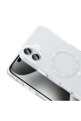 iPhone 16 Plus Kılıf Taşlı Tasarım M-safe Şarj Özellikli Zore Koment Silikon Kapak - Gümüş Gümüş